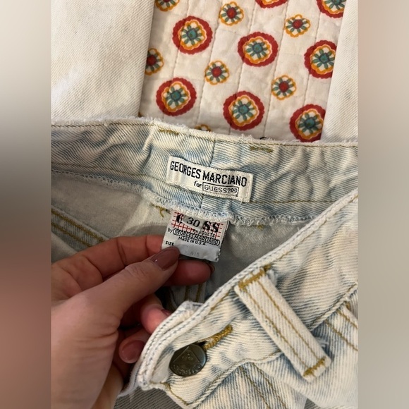 RARE Vintage 80s Guess by GEORGES MARCIANO Light Wash Patched High Waist Jeans - Picture 7 of 11